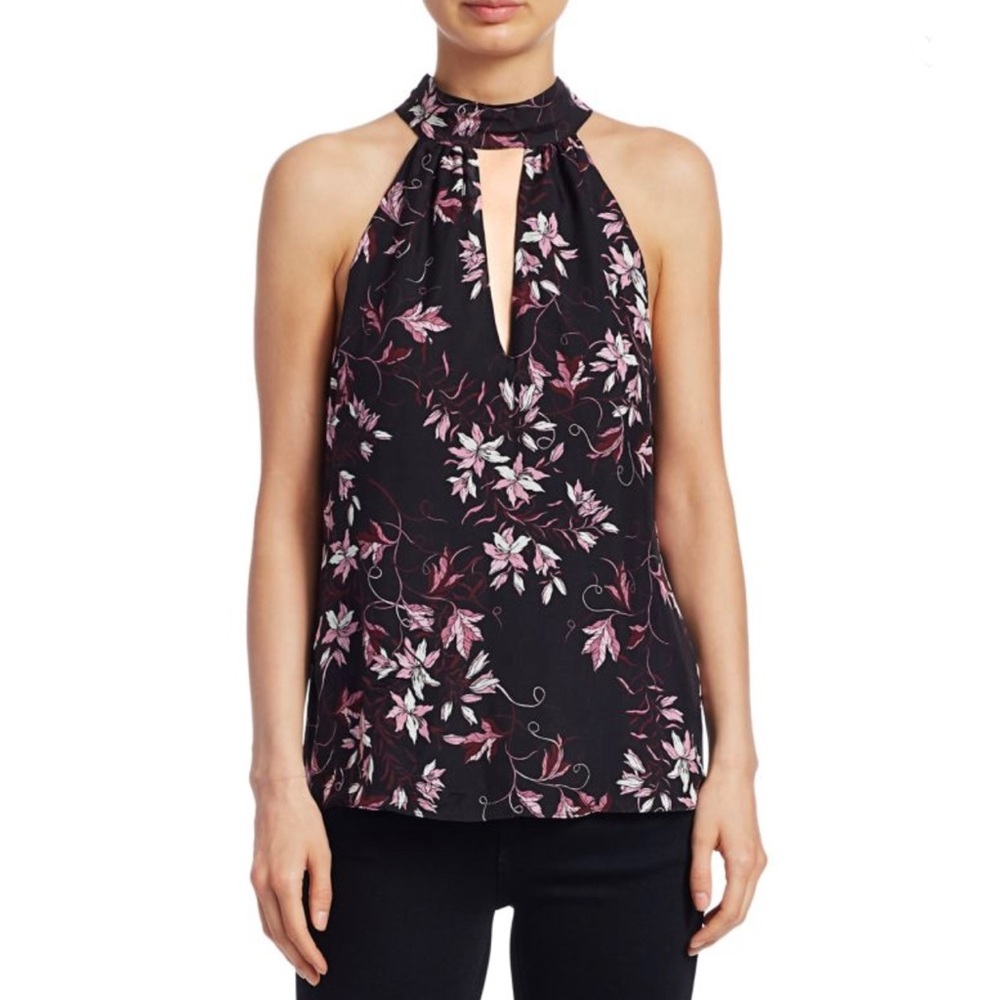 Ramy Brook silk floral keyhole halter